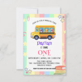 Carte De Remerciements Drôle dinosaure Retour À L'École Bus Rainbow Anniv (Devant)