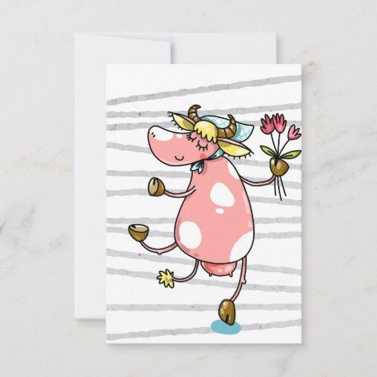 Carte De Remerciements Drôle Vache Danse Avec Fleur (Devant)