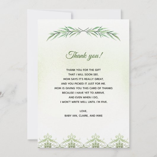 Carte de remerciements du Baby shower de la branch (Devant)