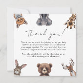 carte de remerciements du baby shower des animaux (Devant)