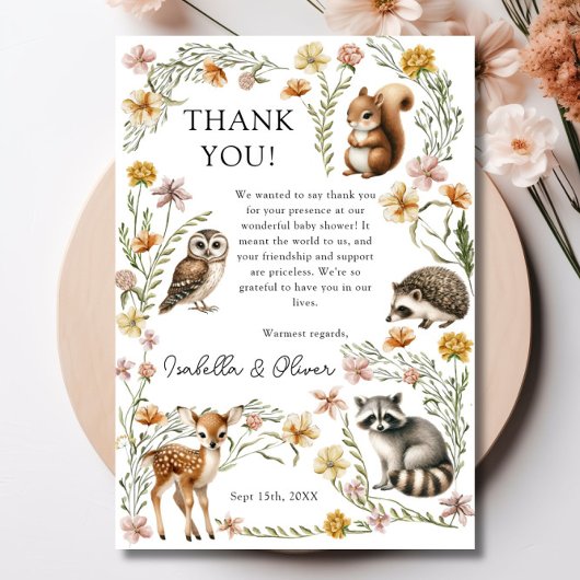 Carte de remerciements du Baby shower des animaux