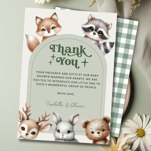Carte de remerciements du Baby shower des animaux 