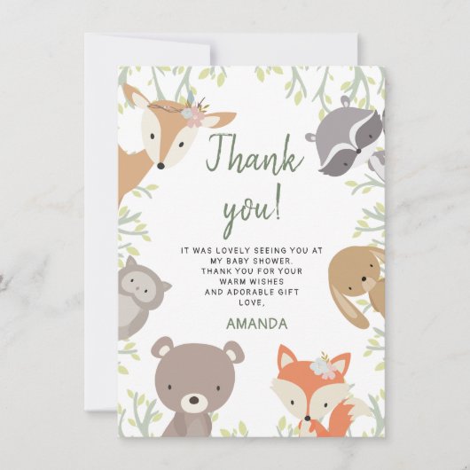 Carte de remerciements du Baby shower des animaux  (Devant)