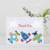 Carte de remerciements du Baby shower des avions (Debout devant)