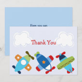 Carte de remerciements du Baby shower des avions (Devant / Derrière)