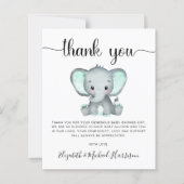 Carte de remerciements du Baby shower des éléphant (Devant)