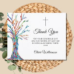 Carte de remerciements du baptême budgétaire<br><div class="desc">Ce Carte de remerciements de baptême Budget présente un arbre de vie aux couleurs de l'arc-en-ciel et d'une croix. Facilement personnalisable avec le nom et le message. Ce design unique est l'impression d'une mosaïque faite de minuscules morceaux de verre aux couleurs vives. Parce que nous créons notre oeuvre, vous ne...</div>