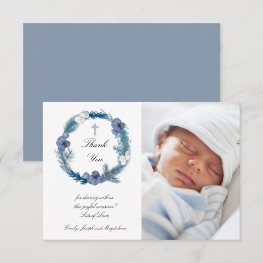 carte de remerciements du baptême d'hiver (Devant / Derrière)