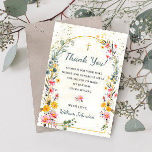Carte de remerciements du baptême Fleur sauvage co
