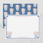 Carte De Remerciements Du Bureau De Preppy Navy Et Blush Rose Party (Devant / Derrière)