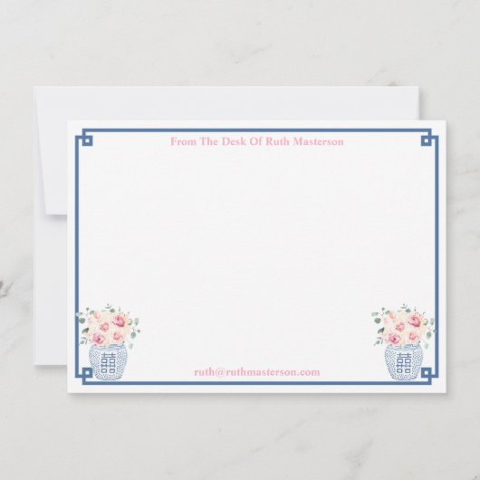 Carte De Remerciements Du Bureau De Preppy Navy Et Blush Rose Party (Devant)