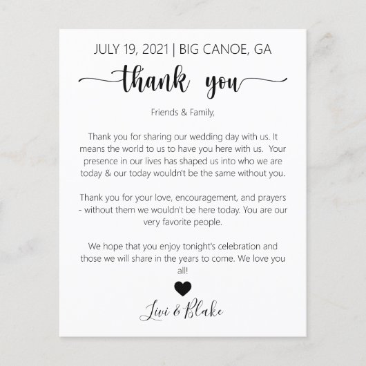 Carte de remerciements du jour de mariage | Note d (Devant)