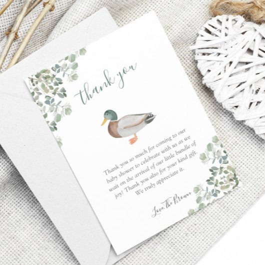 Carte De Remerciements Duck Green Genre Baby shower neutre