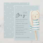 Carte De Remerciements Dusky Blue Grey Bunny Oh Boy Baby shower Invitatio (Devant / Derrière)