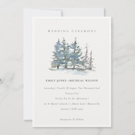 Carte De Remerciements Dusky Green Blue Pine Tree Woods Mariage Inviter (Devant)