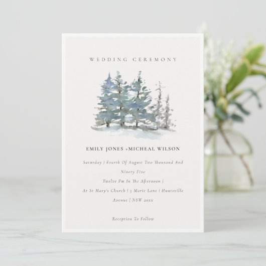Carte De Remerciements Dusky Green Blue Pine Tree Woods Mariage Inviter (Debout devant)