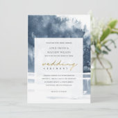 CARTE DE REMERCIEMENTS DUSKY INK BLUE FOREST LAKE PINE MARIAGE INVITE (Debout devant)