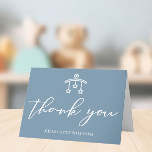 Carte De Remerciements Dusty Baby shower bleu chic minimaliste