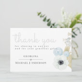 Carte De Remerciements Dusty Bleu Blanc Marine Anemone Mariage BUDGET (Debout devant)