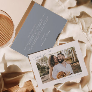 Carte De Remerciements Dusty Blue Boho Simple Photo Heart Script Mariage