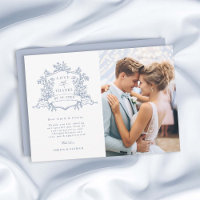 Dusty Blue Classic Floral Crest Photo Mariage