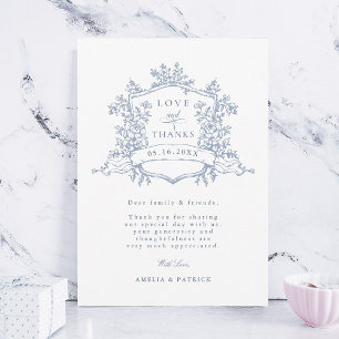 Carte De Remerciements Dusty Blue Classic Floral Crest Photo Mariage