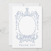 Carte De Remerciements Dusty Blue Classic Floral Frame Wedding Photo      (Devant)