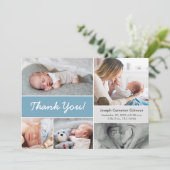 Carte De Remerciements Dusty blue Custom Photo Collage Bébé Garçon Naissa (Debout devant)