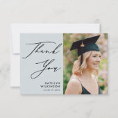 Carte De Remerciements Dusty Blue Elegant Script Simple Photo Graduation (Devant)