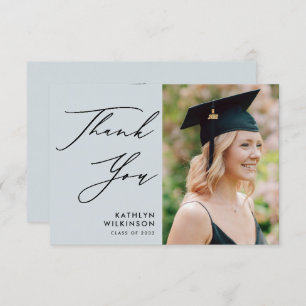 Carte De Remerciements Dusty Blue Elegant Script Simple Photo Graduation