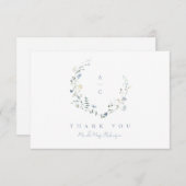 Carte De Remerciements Dusty Blue Fleur sauvage Rustic Boho Mariage monog (Devant / Derrière)
