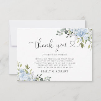 Carte De Remerciements Dusty Blue Floral Eucalyptus Wedding Thank You Car