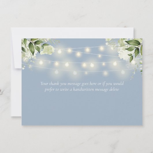 Carte De Remerciements Dusty Blue Floral Greenery String Lights (Dos)