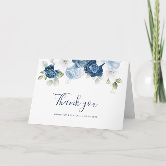 Carte De Remerciements Dusty Blue Floral Mariage (Devant)
