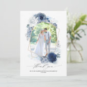 Carte De Remerciements Dusty Blue Floral Mariage photo (Debout devant)