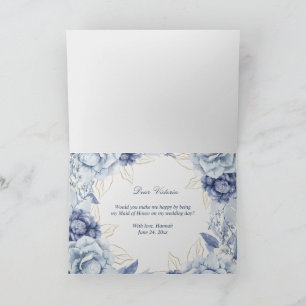 Carte De Remerciements Dusty Blue Floral, seras-tu la demoiselle d'honneu