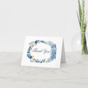 Carte De Remerciements Dusty Blue Floral Wreath Mariage de verdure