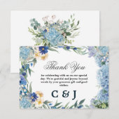 Carte De Remerciements Dusty Blue Floral Wreath Mariage de verdure (Devant / Derrière)