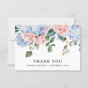 Carte De Remerciements Dusty blue hydrangeas rose anniversaire mariage