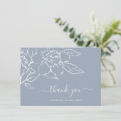 Carte De Remerciements Dusty Blue Line Art Floral Mariage élégant (Debout devant)
