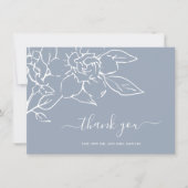 Carte De Remerciements Dusty Blue Line Art Floral Mariage élégant (Devant)