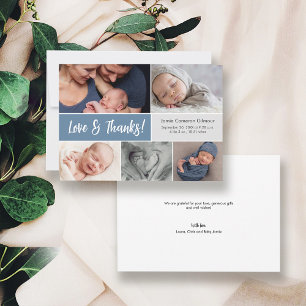 Carte De Remerciements Dusty Blue Love & Thanks Multi Photos Baby shower