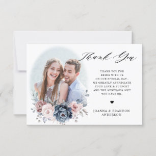 Carte De Remerciements Dusty Blue Mauve Rose rose florale photo