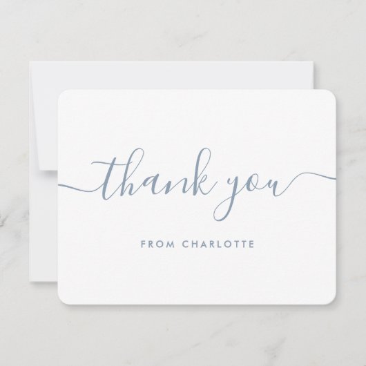 Carte De Remerciements Dusty Blue Modern Script Anniversaire Mariage Baby (Devant)