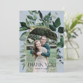 Carte De Remerciements Dusty Blue Moderne Botanique Vert mariage photo (Debout devant)