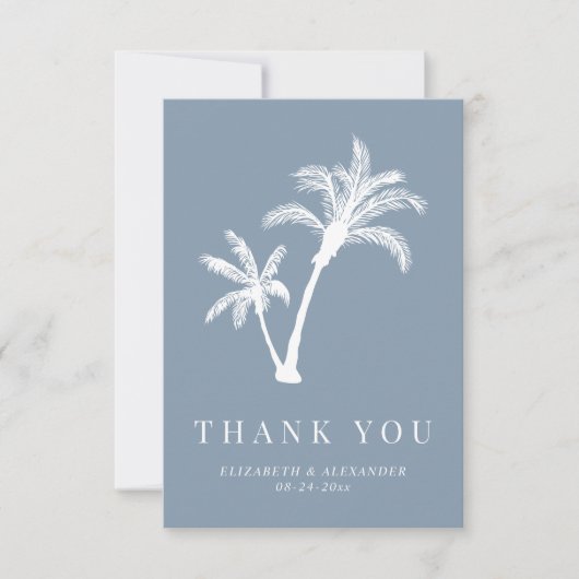 Carte De Remerciements Dusty Blue Palm Tree Plage tropicale Mariage (Devant)