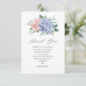 Carte De Remerciements Dusty Blue Pastel Fête des mariées hydrangée rose (Debout devant)