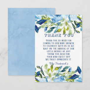 Carte De Remerciements Dusty Blue Peonies Baby shower garçon