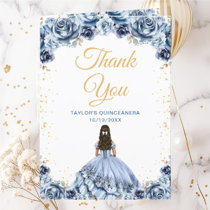 Carte De Remerciements Dusty Blue Princess Floral Quinceañera