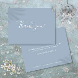 Carte De Remerciements Dusty Blue Silver Heart Chic Script Business